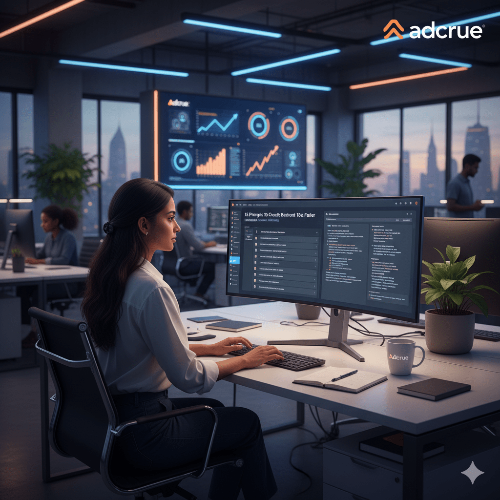 working girl with prompts at adcrue